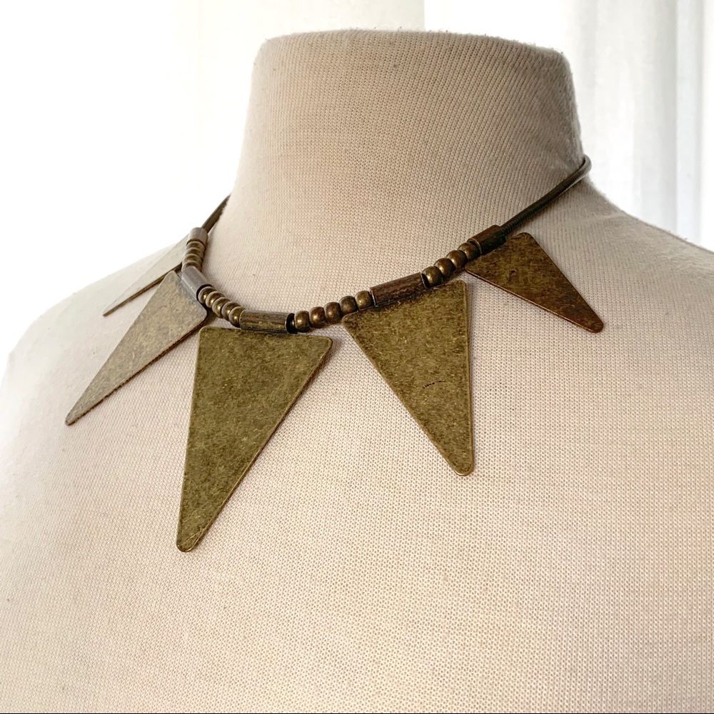 Geometric Brass Statement Necklace - image 3